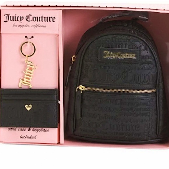 Juicy Couture Handbags - NIB  Juicy Couture Mini All Over Logo Backpack With Card Case and Key Chain